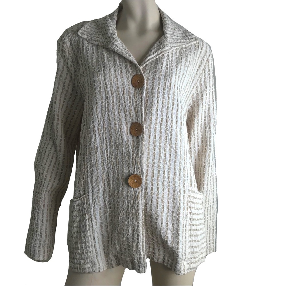 Focus Jacket Button Waffle Cotton V Neck